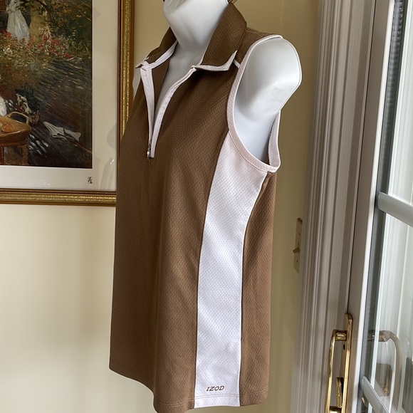IZOD PERFORMANCE BASIX SLEEVELESS TOP BROWN WHITE SIZE S Excellent Condition! - Picture 4 of 8
